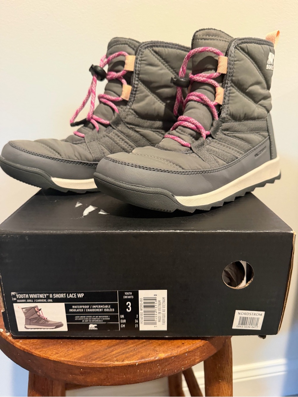 Sorel Gray Winter Boots with Pink Laces - Kids